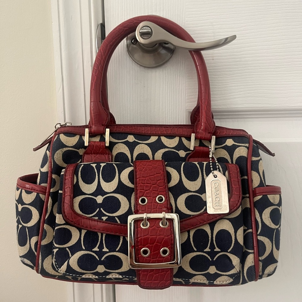 Vintage Y2K coach buckle leather / canvas shoulder bag